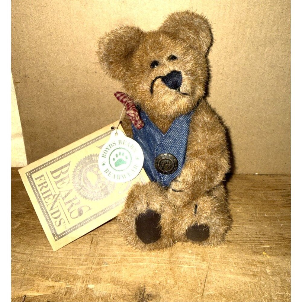 Boyd’s Bears Bearwear Raeburn Plush Bear Animal Denim Vest Bow Tie Tags